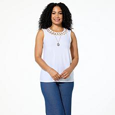 "As Is" Nina Leonard Sleeveless Float Top with Cutout X-Detail Neck