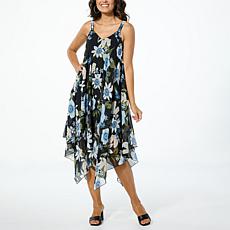 "As Is" Nina Leonard Sleeveless Printed Chiffon Uneven Hem Dress