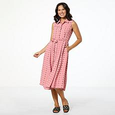 "As Is" Nina Leonard Swiss Dot Sleeveless Button Front Midi Shirt D...