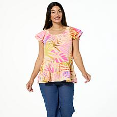 "As Is" Nina Leonard Textured Wave Flutter Sleeve Top