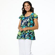 "As Is" Nina Leonard Textured Wave Flutter Sleeve Top