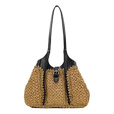 "As Is" Patricia Nash Christina Woven Straw and Leather Satchel