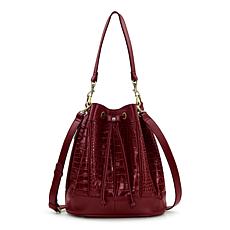 "As Is" Patricia Nash Riano Croco-Embossed Leather Drawstring Bucke...