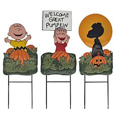 "As Is" Peanuts Set of 3 Garden Stakes
