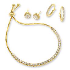 "As Is" Radiance by Absolute™ Bracelet, Hoop & Halo Stud Earrings Set