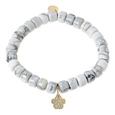 "As Is" Rarities Rondelle Gemstone Bead Stretch Bracelet wPlated Charm