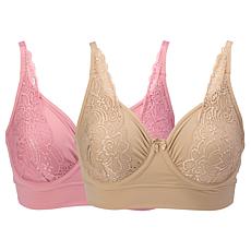 "As Is" Rhonda Shear 2-pack Butterknit No Wire Underwire Bra with Lace