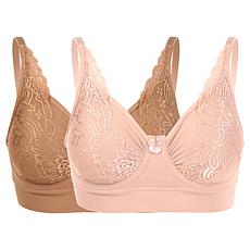 "As Is" Rhonda Shear 2-pack Butterknit No Wire Underwire Bra with Lace