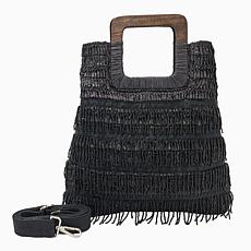 "As Is" Sharif Legacy Beaded Raffia Convertible Fringe Tote/Crossbo...