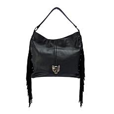 "As Is" Sharif Legacy Cougar Eyelet Pebble Leather Fringe Hobo