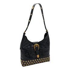 "As Is" Sharif Legacy Floral Embossed Leather Cowboy Core Hobo Bag