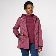 "As Is" Sporto® Meg Quilted Mid-Length Hooded Jacket