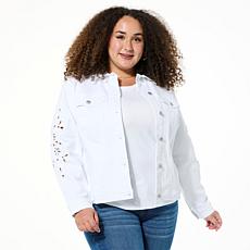 As Is Tower Hill by Christie Brinkley Eyelet Embroidered Denim Jacket