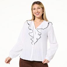 "As Is" Tower Hill by Christie Brinkley Ruffle Front Blouse