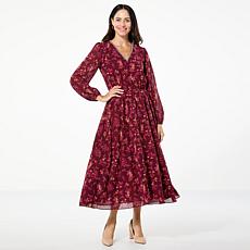 "As Is" TWRHLL by Christie Brinkley V-Neck Long-Sleeve Maxi Dress