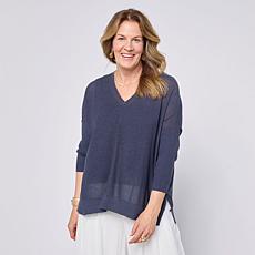 "As Is" WynneCollection 3/4-Sleeve V-Neck Baby Boucle Sweater