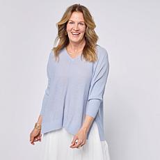 "As Is" WynneCollection 3/4-Sleeve V-Neck Baby Boucle Sweater