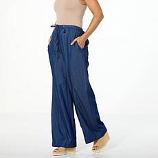 "As Is" WynneCollection Chambray Straight Leg Drawstring Pant