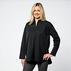 "As Is" WynneCollection Cotton-Blend Poplin Half-Zip Henley Shirt