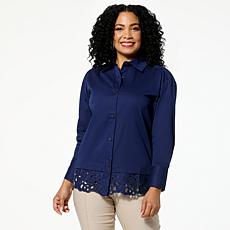 "As Is" WynneCollection Cotton-Blend Poplin Top with Lace Hem