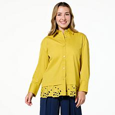 "As Is" WynneCollection Cotton-Blend Poplin Top with Lace Hem