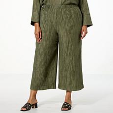 "As Is" WynneCollection Crinkled Woven Wide-Leg Pull-On Cropped Pant