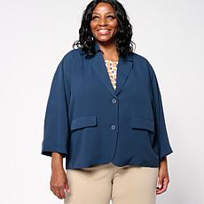 "As Is" WynneCollection Drapey Twill Button-Front Dolman Jacket