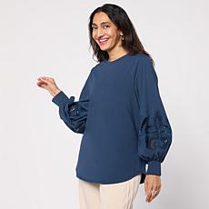 "As Is" WynneCollection Embroidered Eyelet Sleeve Shirt 