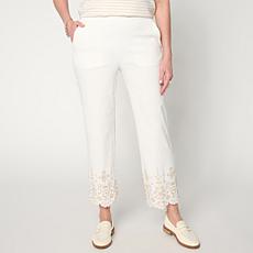 "As Is" WynneCollection FlatterFIT Embroidered Scallop Hem Ankle Pant