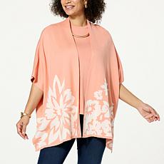 "As Is" WynneCollection Floral Jacquard Poncho Topper
