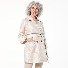 "As Is" WynneCollection Floral Jacquard Swing Trench Coat