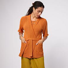 "As Is" WynneCollection Short-Sleeve Shawl Collar Belted Cardigan