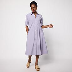 "As Is" WynneCollection Stretch Tech Short-Sleeve Pleated Dress