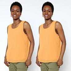 "As Is" WynneLayers Chiffon and Rayon-Spandex Knit 2-pack Tank Set