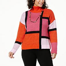 "As Is" WynneLayers Geometric Pattern Jacquard Knit Boxy Sweater