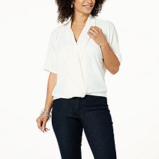"As Is" WynneLayers Matte Jersey Twist Front Top with Lapel