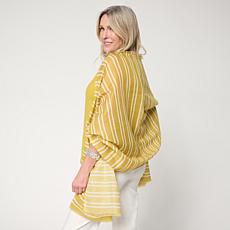 "As Is" WynneLayers Striped Printed Fringed Scarf