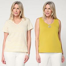 "As Is" WynneLayers Stripes & Solids 2-pack Tee and Tank Set
