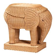bali and pari Elissa Rustic Teak Wood and Rattan Elephant End Table