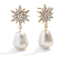 BAUBLEBAR Goldtone Celestial Crystal and Faux Pearl Drop Earrings