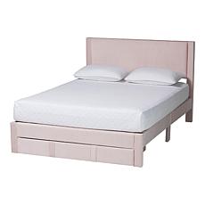 Baxton Studio Elora Pleated Velvet Upholstered Storage Bed with Drawer