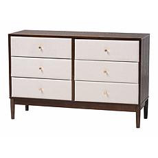Baxton Studio Nikolai Mid-Century 6-Drawer Wood Dresser with Fabric