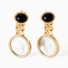 Bellezza 100 Lira Mini Coin Black Onyx Lira Coin Earrings
