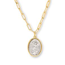 Bellezza Bronze St. Michael Round Pendant Drop 18" Chain Necklace