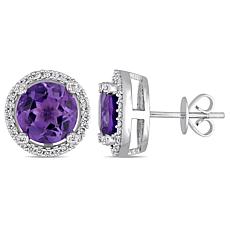 Bellini  14K White Gold Amethyst and Diamond Halo Stud Earrings