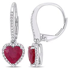 Bellini 14K White Gold Ruby Heart Diamond-Accented Drop Earrings