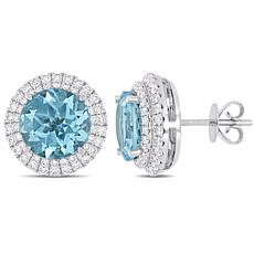 Bellini  14K White Gold Sky Blue Topaz and Diamond Halo Stud Earrings