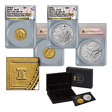 Best of Mint SP70 Adv Rel LE 36 Liberty Gold Quarter & Silver Medal