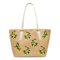 Betsey Johnson Main Squeeze Lemon Woven Straw Tote Bag