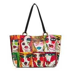 Betsey Johnson Multicolor Artwork Faces Tote Bag